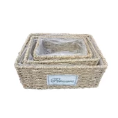 Dikdörtgen Doğal Hasır Saksı Seti - 3'lü - 1