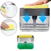 İkisi Bir Arada Basmalı Pratik Sıvı Sabunluk Pompası ve Bulaşık Yıkama Süngeri Haznesi - 1