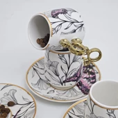 Sudedi Home Floral Renkli Yaldızlı 6 Kişilik Kahve Fincan Takımı Por-101737 - 4