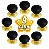 8 Adet Petunya Kulp Siyah Polimer Düğme Kulp Altın Tablalı Mobilya Mutfak Dolabı Çekmece Kulbu Kulpları thumbnail 1