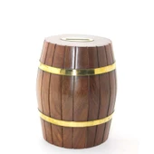 Pirinç Ahşap Fıçı Kumbara 15 Cm - 2