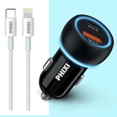 Oto Çakmaklık Şarjı Süper Hızlı 60W + Iphone Apple Kablosu Çift Çıkışlı PD Araç Şarj Adaptörü - 1