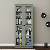 Midoser Lucas Cam Kapaklı Vitrin - Büfe - Kitaplık ve Çok Amaçlı Dolap ( AYARLANABİLİR RAF ) - Yeşil - 5