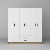 Midoser Ekoser 6 Kapılı 2 Çekmeceli Elbise Dolabı Açık Ceviz - Beyaz - 4