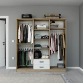 Midoser Ekoser 6 Kapılı 2 Çekmeceli Elbise Dolabı Açık Ceviz - Beyaz - 1