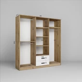 Midoser Ekoser 6 Kapılı 2 Çekmeceli Elbise Dolabı Açık Ceviz - Beyaz - 5