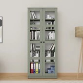 Midoser Lucas Cam Kapaklı Vitrin - Büfe - Kitaplık ve Çok Amaçlı Dolap ( AYARLANABİLİR RAF ) - Yeşil - 1