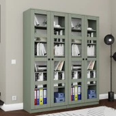 Midoser Lucas Cam Kapaklı Vitrin - Büfe - Kitaplık ve Çok Amaçlı Dolap ( AYARLANABİLİR RAF ) - Yeşil - 6