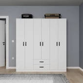 Midoser Ekoser 6 Kapılı 2 Çekmeceli Mat Beyaz Elbise Dolabı-gardırop - 1