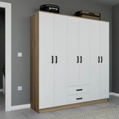 Midoser Ekoser 6 Kapılı 2 Çekmeceli Elbise Dolabı Açık Ceviz - Beyaz - 2