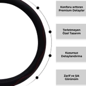 Oto Geçme Direksiyon Kılıfı Desenli Kırmızı Dikişli Suni Deri Siyah Renk TEQ-014BK/RD - 2