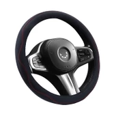 Oto Geçme Direksiyon Kılıfı Desenli Kırmızı Dikişli Suni Deri Siyah Renk TEQ-014BK/RD - 1