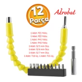 Akrobat Kıvrılabilir Eğilebilir Vida Sıkma Sökme Bits Uç Vidalama Torx Yıldız Düz Uçlar 12 Parça - 1