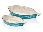 Seramik Turkuaz Balık Tabak 2'li Fırın Kabı Fırın Tepsisi Büyük 45-33 Cm - 1