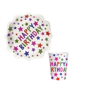 Yıldız Desenli Happy Bırthday Temalı Karton Tabak Bardak 8 li - 1