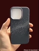 iPhone 15 MagSafe Uyumlu Kılıf Carbon Desenli Premium Kapak thumbnail 1