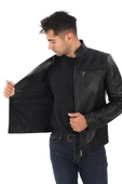 Spor Model Erkek Deri Mont Siyah Renk - 5