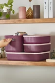 Çok Amaçlı Dolap İçi Düzenleyici Kapaklı Saklama Kutusu Takı, Makyaj, Banyo ve Mutfak Düzenleyici 4'lü Set Mor (3,2 lt 6,2 lt 6,8 lt) thumbnail 2