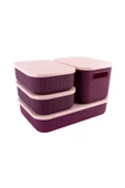 Çok Amaçlı Dolap İçi Düzenleyici Kapaklı Saklama Kutusu Takı, Makyaj, Banyo ve Mutfak Düzenleyici 4'lü Set Mor (3,2 lt 6,2 lt 6,8 lt) thumbnail 3