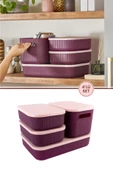 Çok Amaçlı Dolap İçi Düzenleyici Kapaklı Saklama Kutusu Takı, Makyaj, Banyo ve Mutfak Düzenleyici 4'lü Set Mor (3,2 lt 6,2 lt 6,8 lt) thumbnail 1