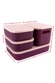 Çok Amaçlı Dolap İçi Düzenleyici Kapaklı Saklama Kutusu Takı, Makyaj, Banyo ve Mutfak Düzenleyici 4'lü Set Mor (3,2 lt 6,2 lt 6,8 lt) thumbnail 4