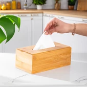 Porsima 0006 Bambu Peçetelik Ahşap Dekoratif Peçetelik Masaüstü Peçetelik Peçete Düzenleyici Peçete Kutusu - 3