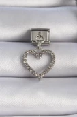 MuI MuI 316L Çelik Gümüş Renk Zirkon Taşlı Sallanılı Kalp Figür Nomination Charm - 1