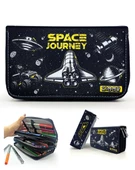 Kalem Kutusu Siyah Mekik Space Kawai Organizer Kalemkutu Vegan Deri Üç Bölmeli Kalemlik Siyah - 1