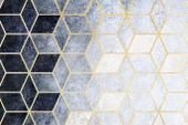 Lacivert Beyaz Geometrik Mermer Desenli Duvar Kağıdı - 7