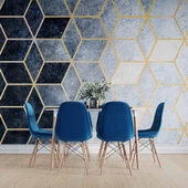 Lacivert Beyaz Geometrik Mermer Desenli Duvar Kağıdı - 5