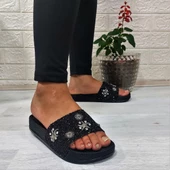 Pienn 20622 Siyah Taşlı Şık Kadın Terlik thumbnail 5