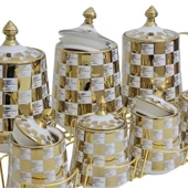 Sudedi Home Tutku Canister 7Li Porselen Standlı Baharat Kavanoz Takımı PXM2602GC-7/S - 1