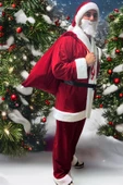 Lüx 6 Parça Noel BABA Kostümü - İthal Rachel ve Kürklü Kumaştan... - 4