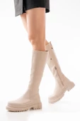 Bej Fermuarlı Günlük Kadın Çizme thumbnail 4