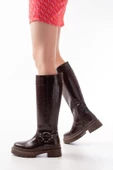Kahverengi Kroko Fermuarlı Günlük Kadın Çizme - 1