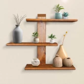 Dekoratif Ahşap 3 Raflı Duvar Rafı Kitaplık Çiçeklik Biblo Baharatlık Rafı 60x48x18 Cm - 1