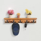 Dekoratif Ahşap Duvar Rafı Askılık Antre Hol Baharatlık Kupa Rafı 60x9x11 cm - 1