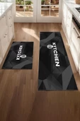 Valerine Life Kitchen Siyah Mutfak Matı Halısı Yıkanır Kaymaz Taban Tezgah Önü Paspası İkili Set - 2