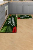 Valerine Life Hello Summer Yeşil Mutfak Matı Halısı Yıkanır Kaymaz Taban Tezgah Önü Paspası İkili Set - 1