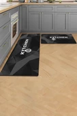 Valerine Life Kitchen Siyah Mutfak Matı Halısı Yıkanır Kaymaz Taban Tezgah Önü Paspası İkili Set - 1
