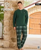 Pijamoni Erkek Düğme Yaka Kışlık Polar Pijama Takımı 6100/2 - 1 Adet  M Yeşil thumbnail 2