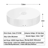 Cata CT-5180 Usb-C Şarjlı Hareket Sensörlü Mıknatıslı Led Lamba 4000K - 4
