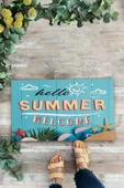 Valerine Life Hello Summer Merhaba Yaz Mavi Renkli Welcome Hoş Geldiniz Kapı Önü Paspası 45x70cm thumbnail 2