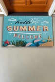 Valerine Life Hello Summer Merhaba Yaz Mavi Renkli Welcome Hoş Geldiniz Kapı Önü Paspası 45x70cm thumbnail 3