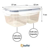 2 Bölmeli 0,45+0,45 Litre Kilitli Kapaklı Erzak Saklama Kabı Lc-524 - 3
