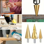 3 Parça Kademeli Matkap Ucu Paslanmaz Uç Alüminyum Sac Demir Delme Seti thumbnail 1