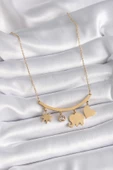 Gold Renk Fil Figür Zirkon Taş Detay Kadın Kolye - EBJ241109W28934 thumbnail 2