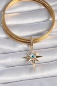 Gold Renk Zirkon Taşlı Kutup Yıldızı Nazar Boncuk Detay Ajda Charm - EBJ241109W28976 thumbnail 2