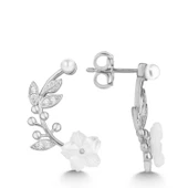 Lucky Life Gümüş Sedef Çiçek Çivili Kadın Küpe - 1