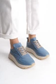 Kadın Hakiki Deri Renkli Sneaker Kalın Taban Bağcıklı Rahat Günlük Spor Ayakkabı Sneaker - 2